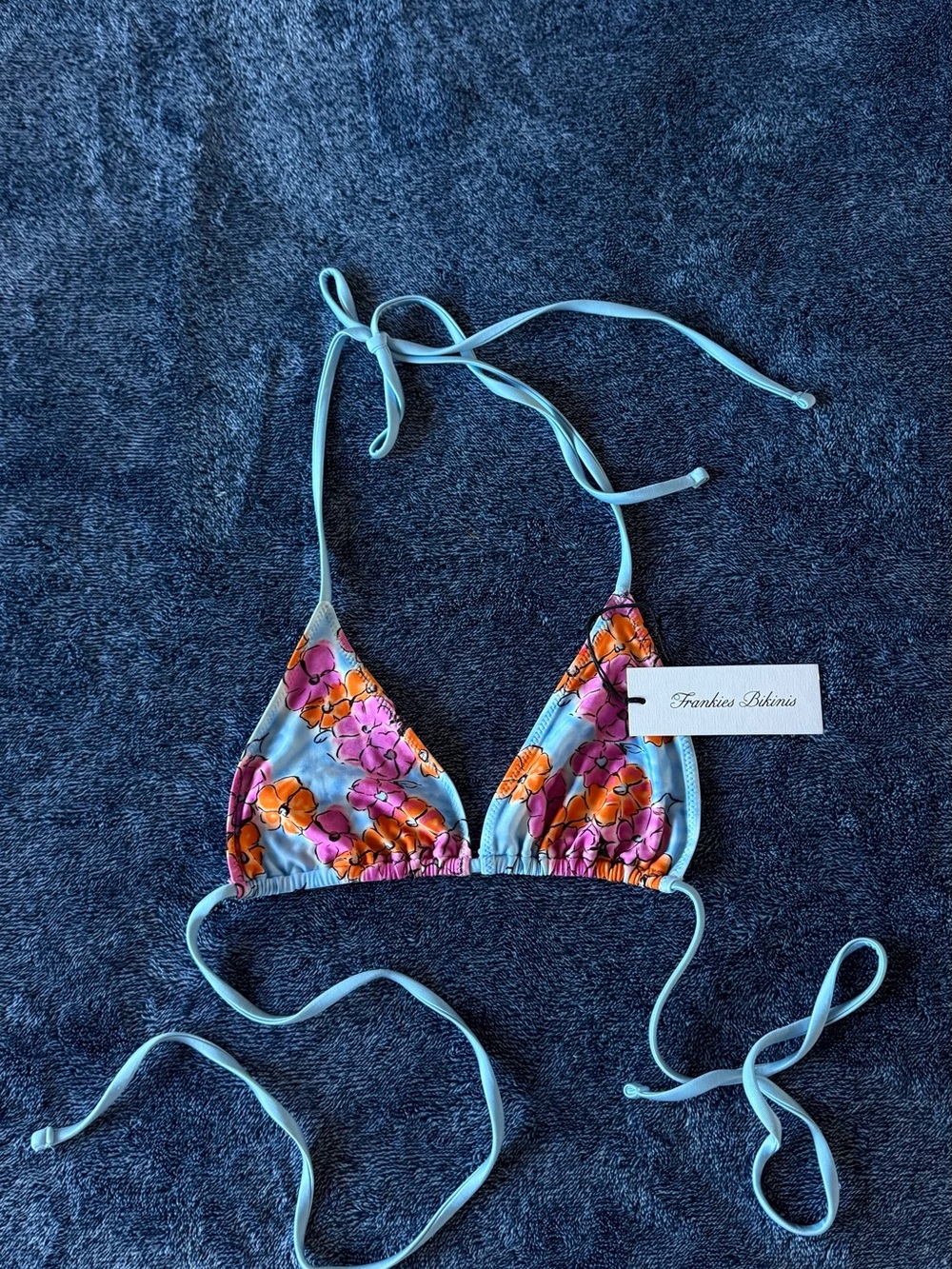 NWT Frankies Bikinis Nick Satin Triangle Bikini Top in Color Me👙🩵🩷🧡🌸